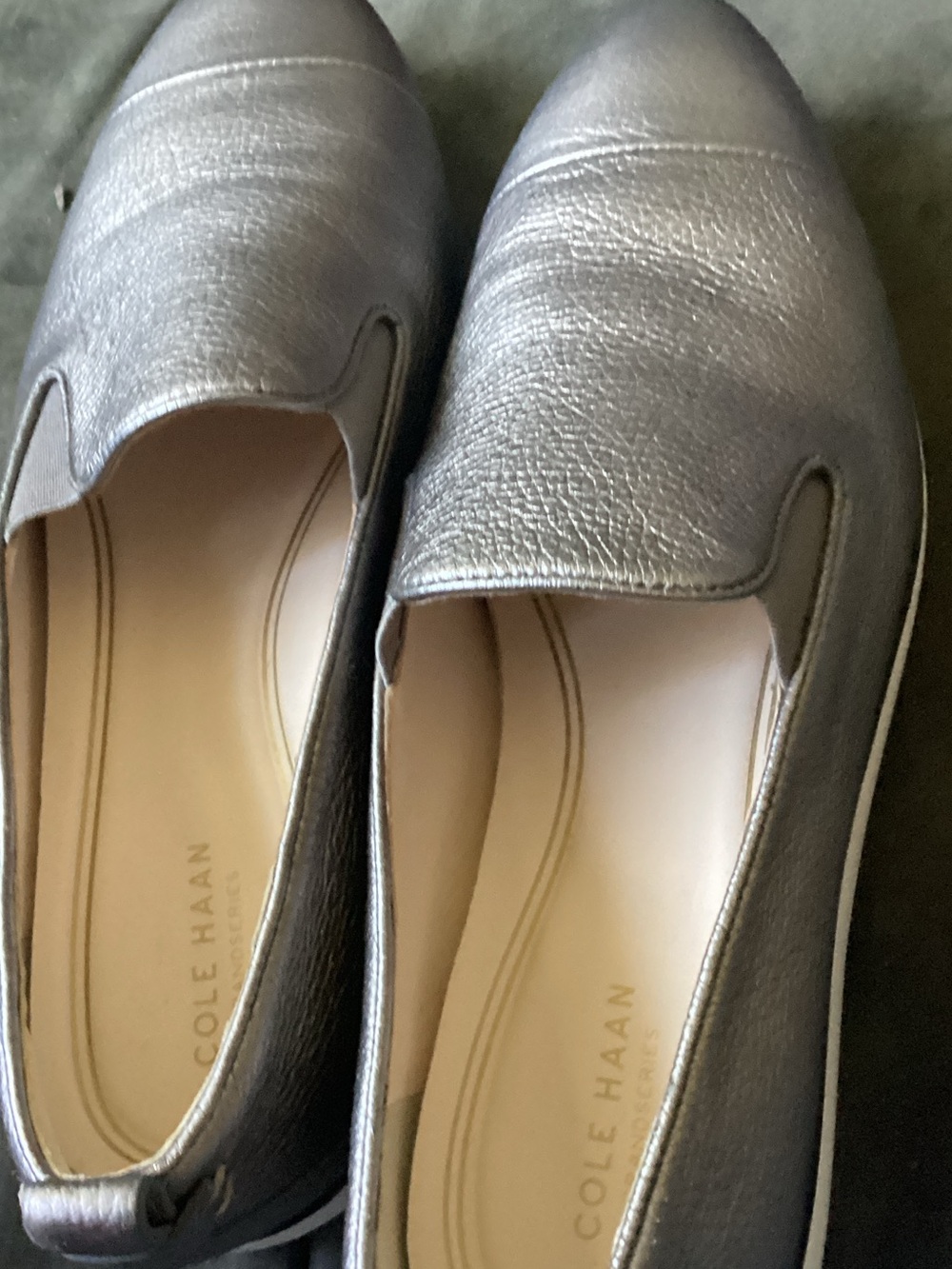 Cole Haan Metallic Pewter Slip-On Loafers